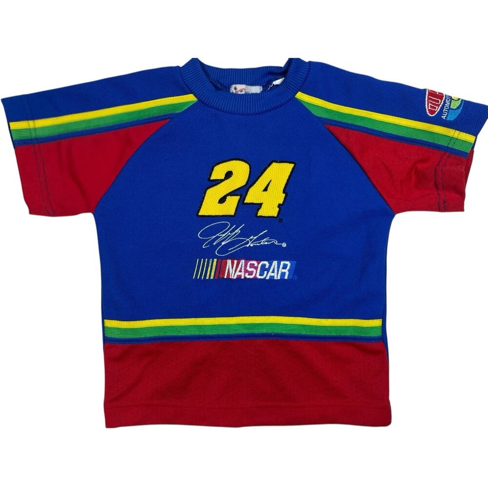 Vintage Jeff Gordon #24 NASCAR Kids Shirt DuPont Blue Red Tee Boys 4-5